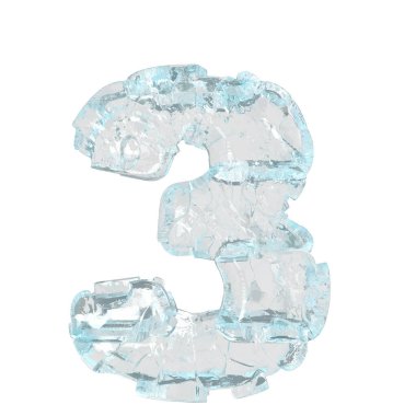 3d symbol made of ice. number 3