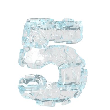 3d symbol made of ice. number 5