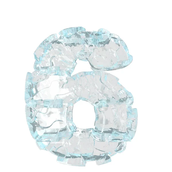 3d symbol made of ice. number 6