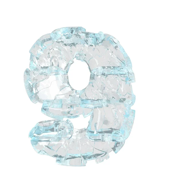 3d symbol made of ice. number 9