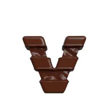 3D symbol made of chocolate. letter v
