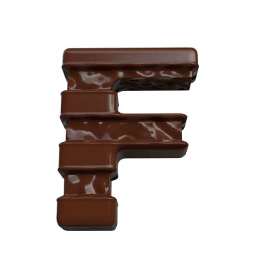3D symbol made of chocolate. letter f