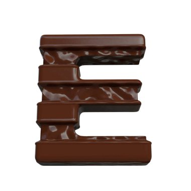 3D symbol made of chocolate. letter e