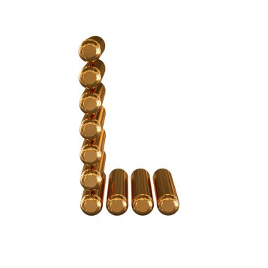 3d gold symbol made of cylinders. letter l