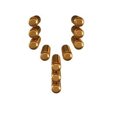 3d gold symbol made of cylinders. letter y