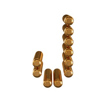 3d gold symbol made of cylinders. letter j