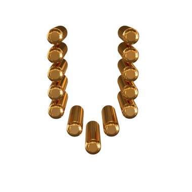 3d gold symbol made of cylinders. letter v