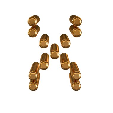 3d gold symbol made of cylinders. letter x