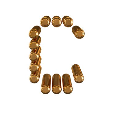 3d gold symbol made of cylinders. letter c