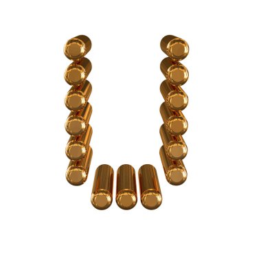 3d gold symbol made of cylinders. letter u