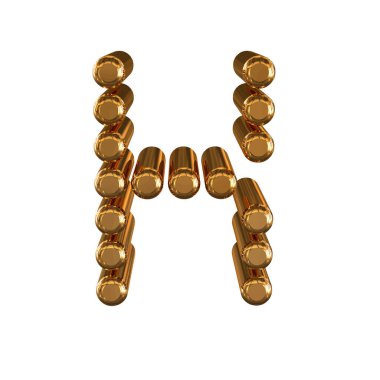 3d gold symbol made of cylinders. letter k