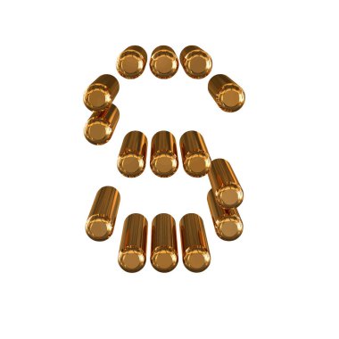 3d gold symbol made of cylinders. letter s
