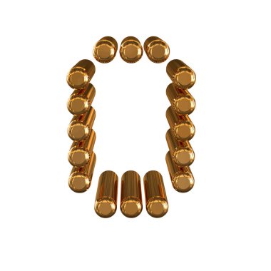 3d gold symbol made of cylinders. letter o