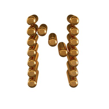 3d gold symbol made of cylinders. letter n