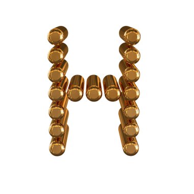 3d gold symbol made of cylinders. letter h