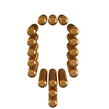 3d gold symbol made of cylinders. letter q