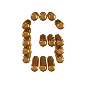3d gold symbol made of cylinders. letter g