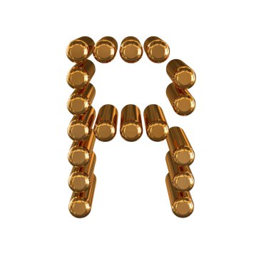 3d gold symbol made of cylinders. letter r