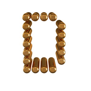 3d gold symbol made of cylinders. letter d