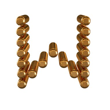 3d gold symbol made of cylinders. letter w
