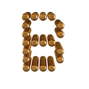 3d gold symbol made of cylinders. letter b