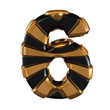 Black and Gold symbol. 3d number 6