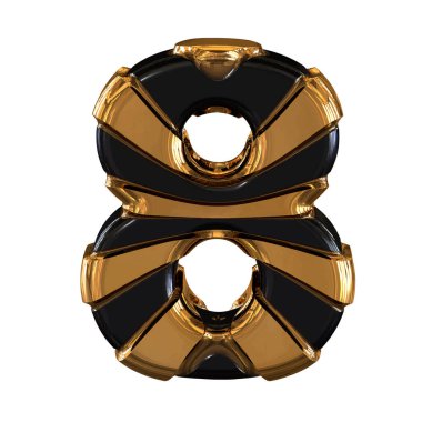 Black and Gold symbol. 3d number 8