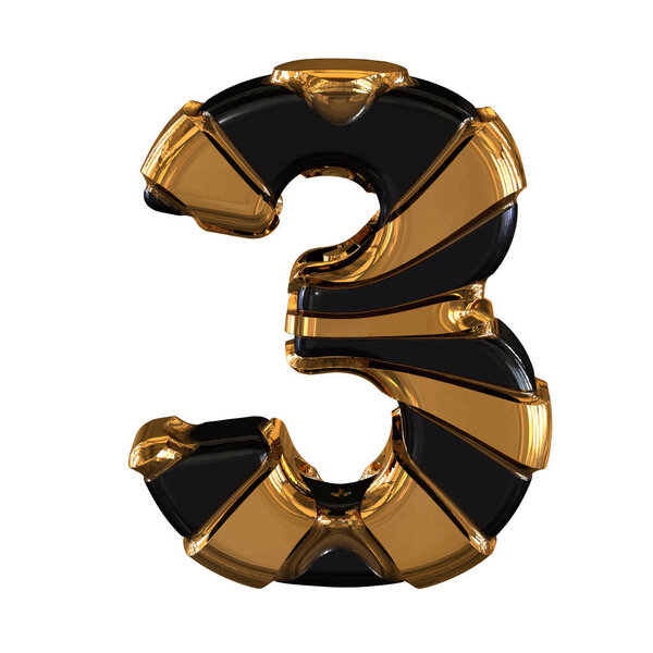 Black and Gold symbol. 3d number 3
