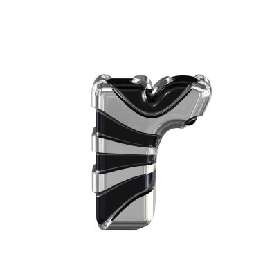 Black 3d symbol with silver straps. letter r