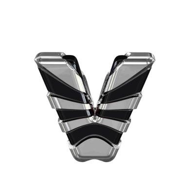Black 3d symbol with silver straps. letter v