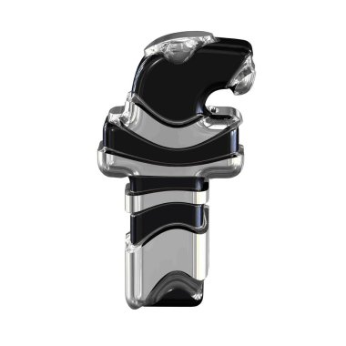 Black 3d symbol with silver straps. letter f
