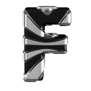 Black 3d symbol with silver straps. letter f