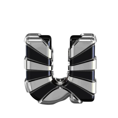 Black 3d symbol with silver straps. letter u