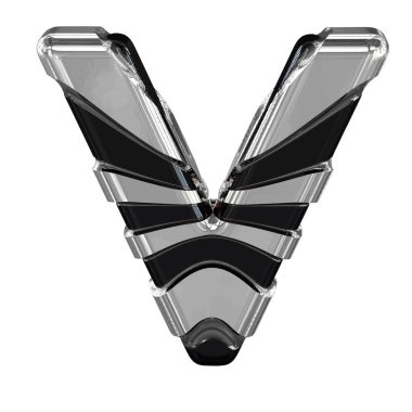 Black 3d symbol with silver straps. letter v