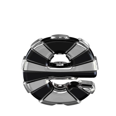 Black 3d symbol with silver straps. letter e