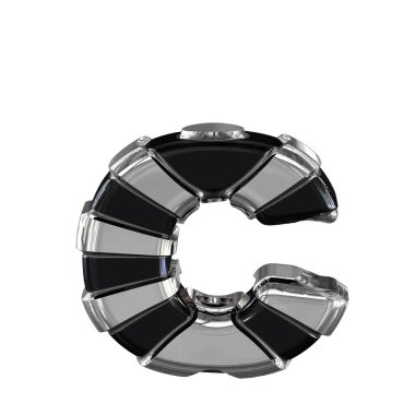 Black 3d symbol with silver straps. letter c