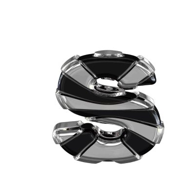 Black 3d symbol with silver straps. letter s