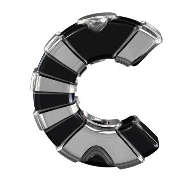 Black 3d symbol with silver straps. letter c
