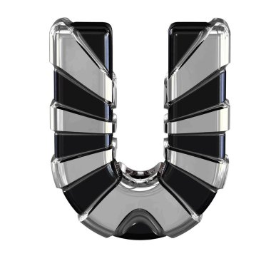 Black 3d symbol with silver straps. letter u