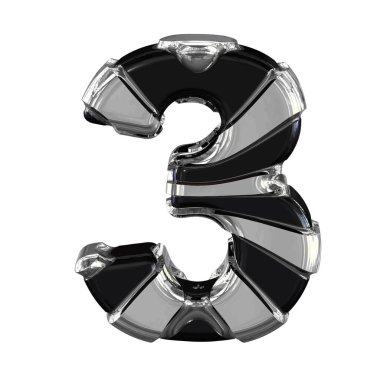 Black 3d symbol with silver straps. number 3