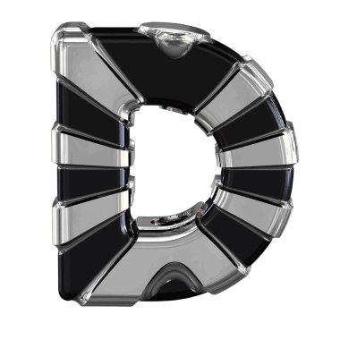 Black 3d symbol with silver straps. letter d