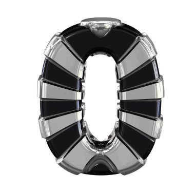 Black 3d symbol with silver straps. number 0