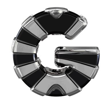 Black 3d symbol with silver straps. letter g