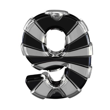 Black 3d symbol with silver straps. number 9