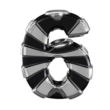 Black 3d symbol with silver straps. number 6