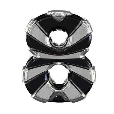 Black 3d symbol with silver straps. number 8