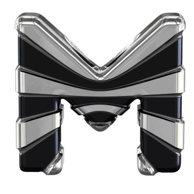 Black 3d symbol with silver straps. letter m