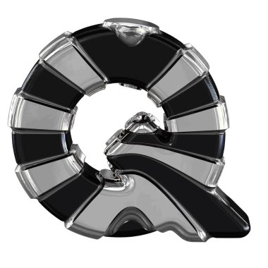 Black 3d symbol with silver straps. letter q