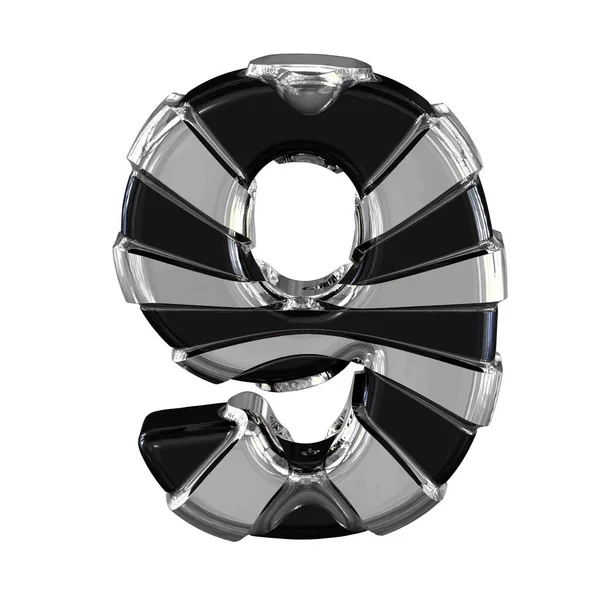 Black 3d symbol with silver straps. number 9