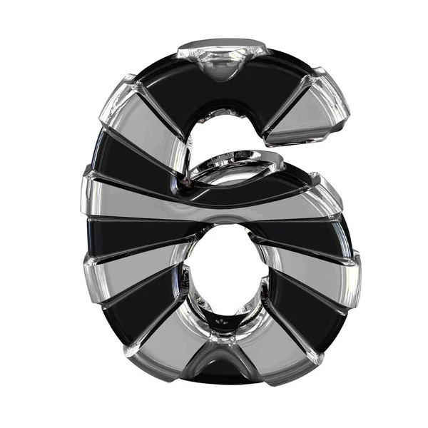 Black 3d symbol with silver straps. number 6